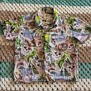 Killer Curves Pastel Skull Drinks Vaca Vacation Button-Up Shirt Men’s Sz Medium